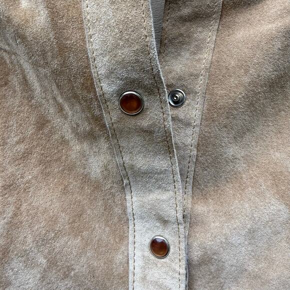 Y2K Wet Seal Suede Real Leather Patchwork Pearl Amber Snap Long Sleeve Shirt XS - Picture 3 of 10